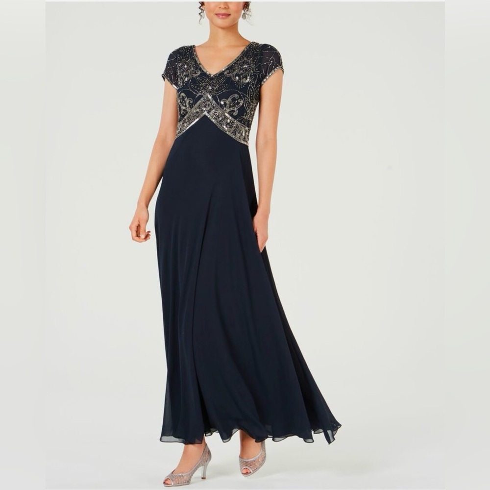 J Kara Women's Cap V-Neck Beaded Dress